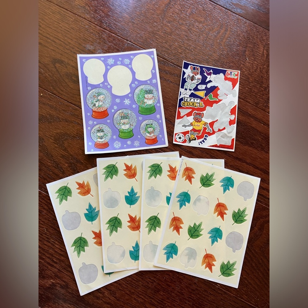 Bundle vintage sticker sheets used: fall, snow globes Chuck E. Cheese